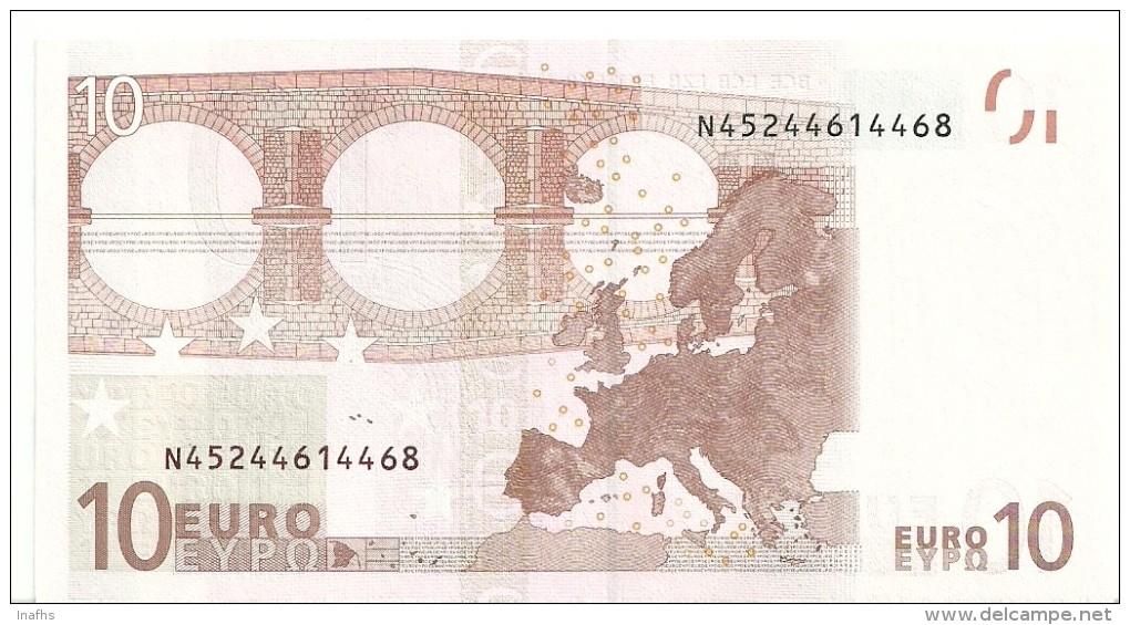 Austria Letter N Printercode F014 Trichet UNC - 10 Euro