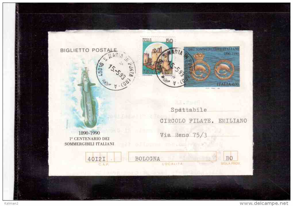 7216  -    1° CENTENARIO SOMMERGIBILI ITALIANI  /  BIGLIETTO POSTALE  CAT.FILAGRANO NR. B.61  /  VIAGGIATO - Sottomarini