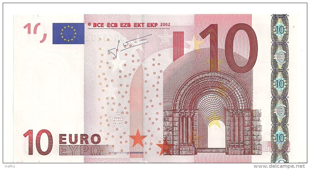 Italy Letter J EUR 10 Printercode J006 Trichet UNC (very Light Roller Mark) - 10 Euro