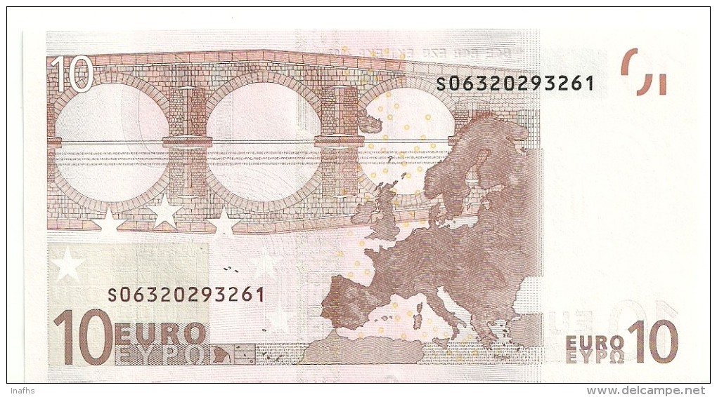 Italy Letter J EUR 10 Printercode J006 Trichet UNC (very Light Roller Mark) - 10 Euro