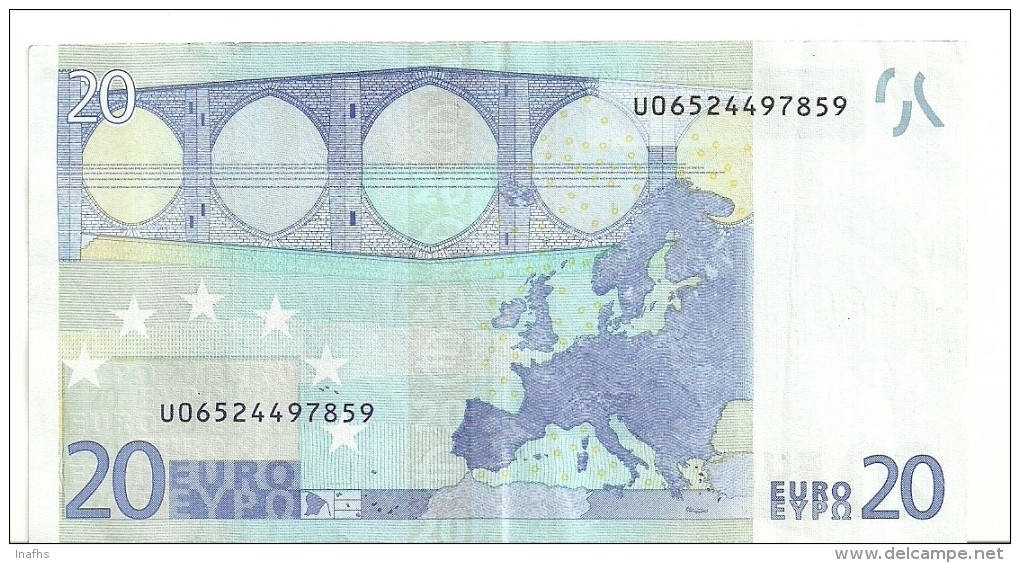 France Letter U EUR 20 Printercode L017F1 Duisenbeg Crisp Circulated - 20 Euro