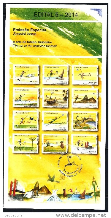 BRAZIL 2014- THE ART OF BRAZILIAN FOOTBALL - WORLD CUP 2014 - Official Brochure - Portuguese And English - Unused Stamps