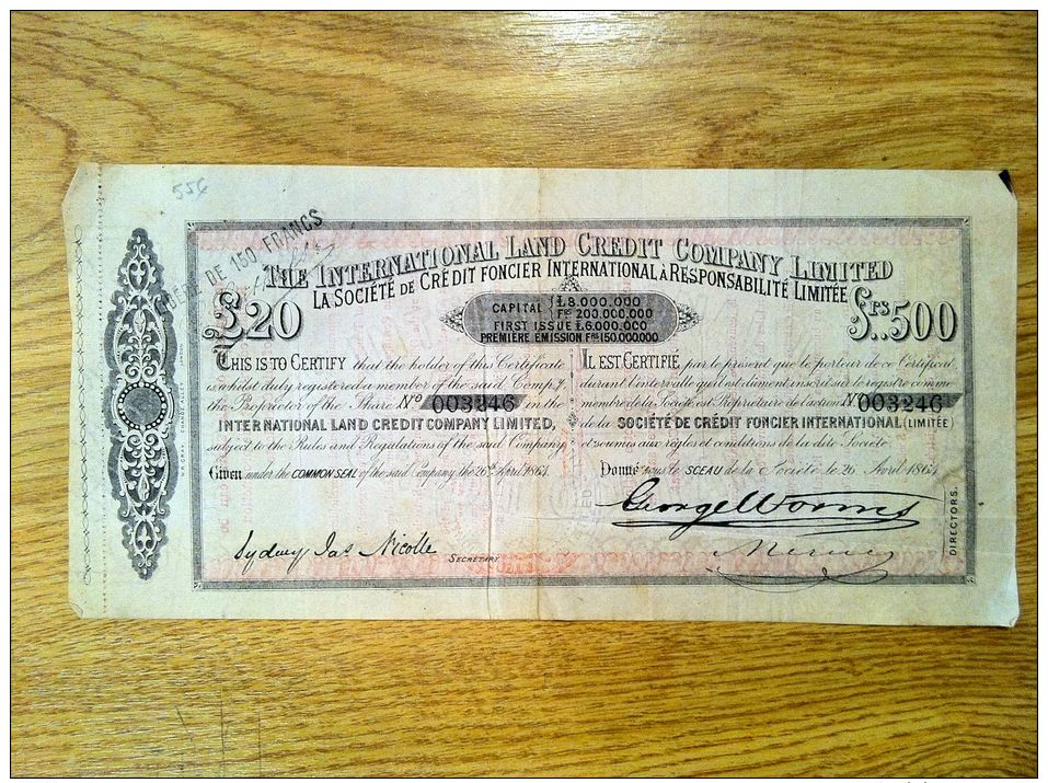 Action The International Land Credit Company Limited 1864 - Other & Unclassified