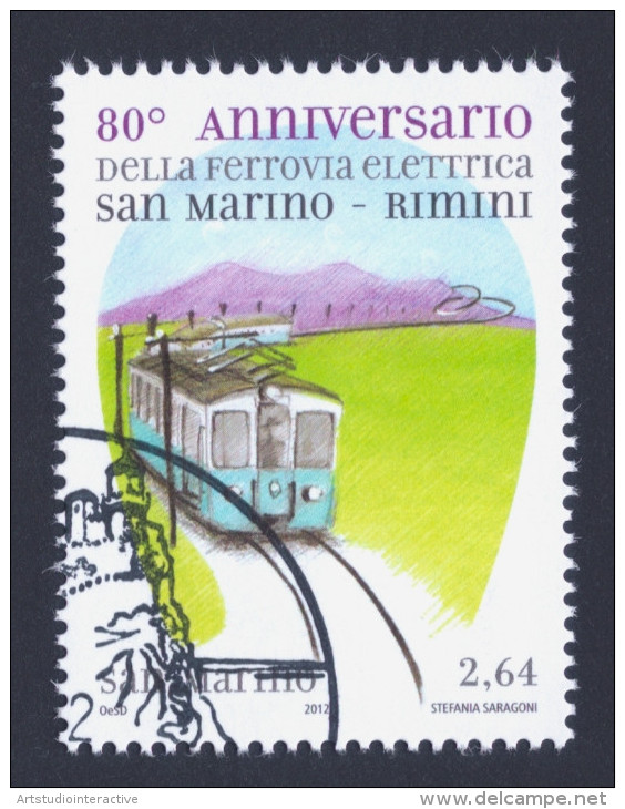 2012 SAN MARINO "80° ANN. DELL´INAUGURAZIONE DELLA FERROVIA ELETTRICA RIMINI - SAN MARINO"  SINGOLO ANNULLO PRIMO GIORNO - Usati