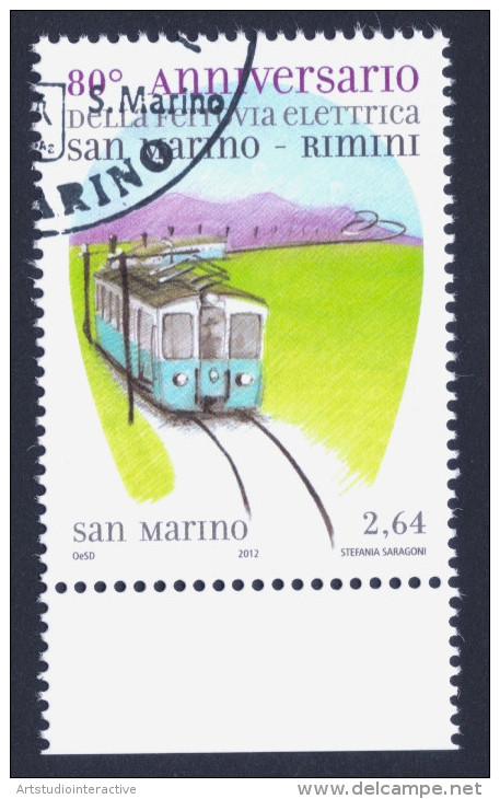 2012 SAN MARINO "80° ANN. DELL´INAUGURAZIONE DELLA FERROVIA ELETTRICA RIMINI - SAN MARINO"  SINGOLO ANNULLO PRIMO GIORNO - Usados