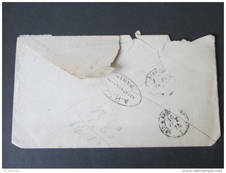 Brief Paris Taitbout Nach Ribecourt 5 Stempel / Five Cancels. Gebrauchsspuren!!!!!! - 1871-1875 Ceres