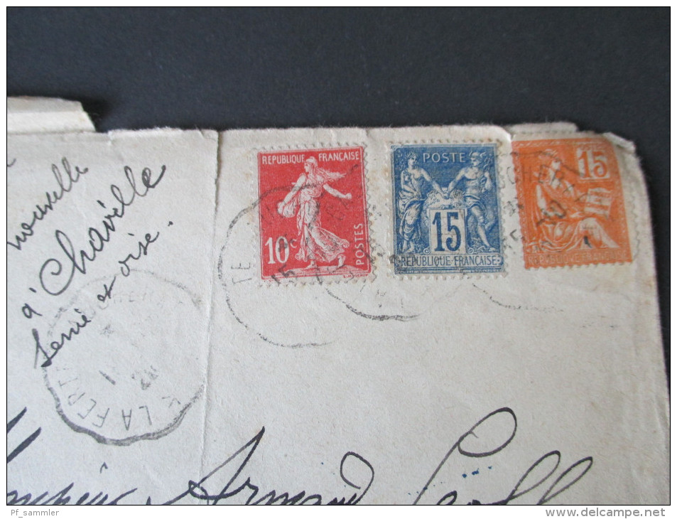 Dreifarben Frankatur 1928 Brief Nach Charville Mit 7 Stempeln. Papeterie J. Horde Le Perreux - Sur Marne (Seine) - 1900-02 Mouchon