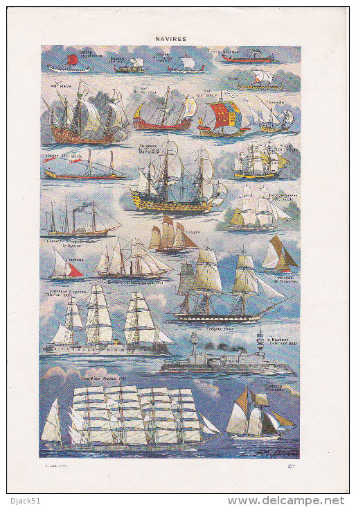 Planche " Navires " Recto / Verso / Cuirassés, Marine, Sous-Marins, Torpilleurs, Galère, Goélette, Etc... - Other & Unclassified