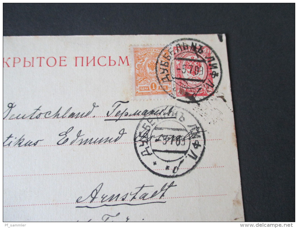 Rußland Ganzsache P 17 Mit Zusatzfrankatur Nach Deutschland. Ausgabe 1906 - Stamped Stationery