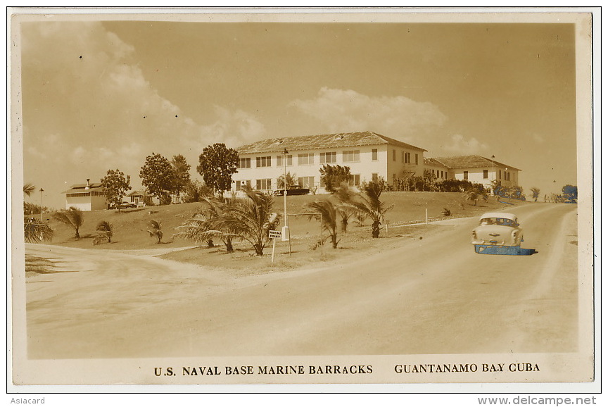 Real Photo U.S. Naval Base Marine Barracks Guantanamo Bay Cuba American Car - Cuba