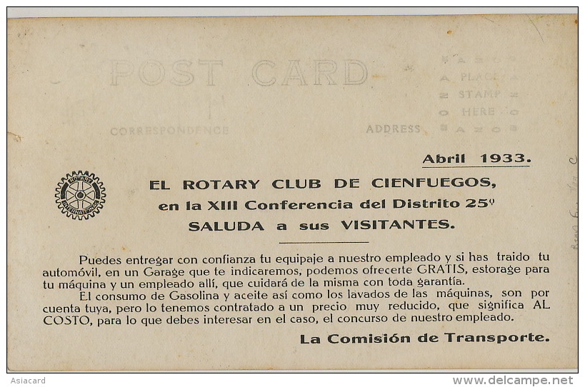 Real Photo Casino Cienfuegos  Advert El Rotary Club De C. 1933 - Cuba