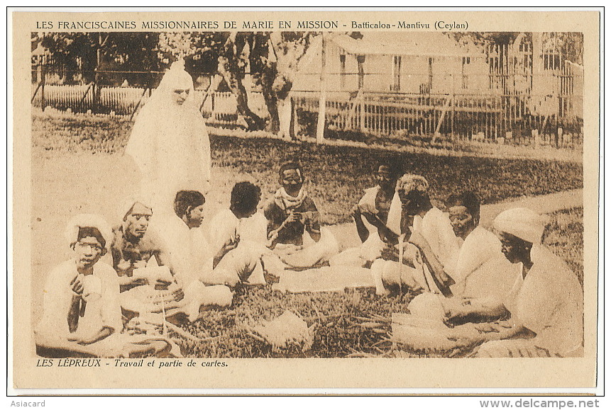 Ceylon Batticaloa Mantivu Travail Jeu De Cartes Car  Les Lepreux Leper Colony Mission Franciscaines Vanves France - Sri Lanka (Ceylon)