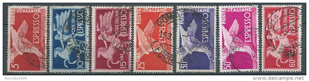 1945-52 ITALIA USATO ESPRESSO 7 VALORI RUOTA - ED14 - Poste Exprèsse/pneumatique