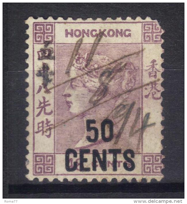 W825 - HONG KONG 1885 , Vittoria 50/48 Cent Yvert  N. 55 Usato . Fil CA - Gebruikt
