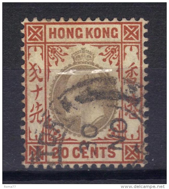 W842 - HONG KONG 1904 , Edoardo VII  20 Cent Yvert  N. 86  Usato . Fil CA  Mult . - Oblitérés