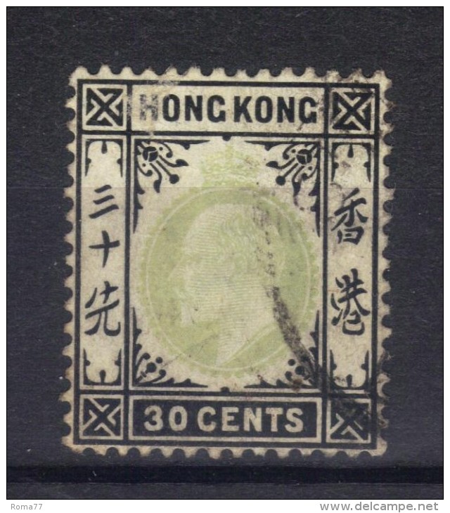 W843 - HONG KONG 1904 , Edoardo VII  30 Cent Yvert  N. 87  Usato . Fil CA  Mult . - Oblitérés