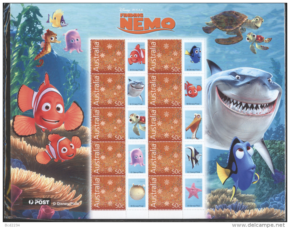 AUSTRALIA 2004 FINDING NEMO SES SHEETLET OF 10 NHM IN ORIGINAL PACKING Films Cinema Fish Sharks - Sheets, Plate Blocks &  Multiples