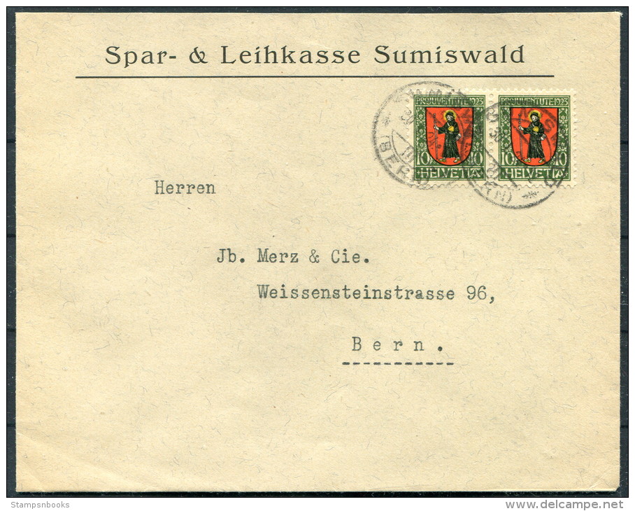 1924 Switzerland Spar &amp; Leihkasse Sumiswald Bern Brief / 1923 Pro Juventute 10c Glarus Pair - Covers & Documents