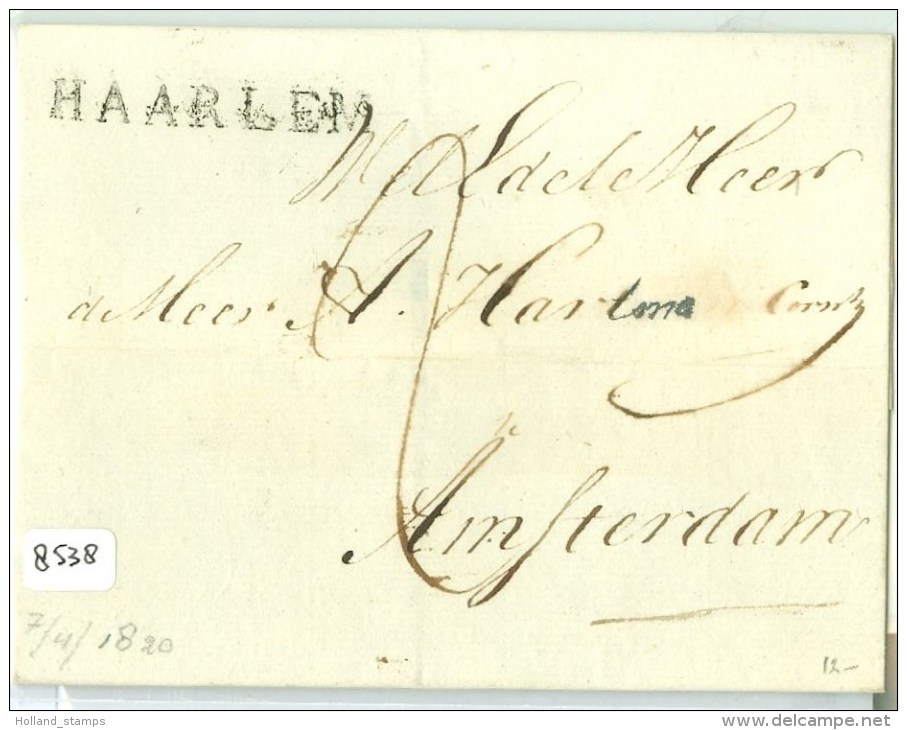 E.o. BRIEFOMSLAG Uit 1820 Van HAARLEM Naar AMSTERDAM   (8538) - ...-1852 Préphilatélie