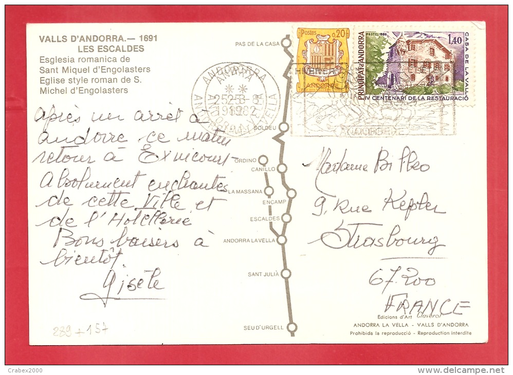 N°Y&T157 +289 ANDORRE LA VIEILLE   Vers  FRANCE   1982 (2 SCANS) - Cartas & Documentos