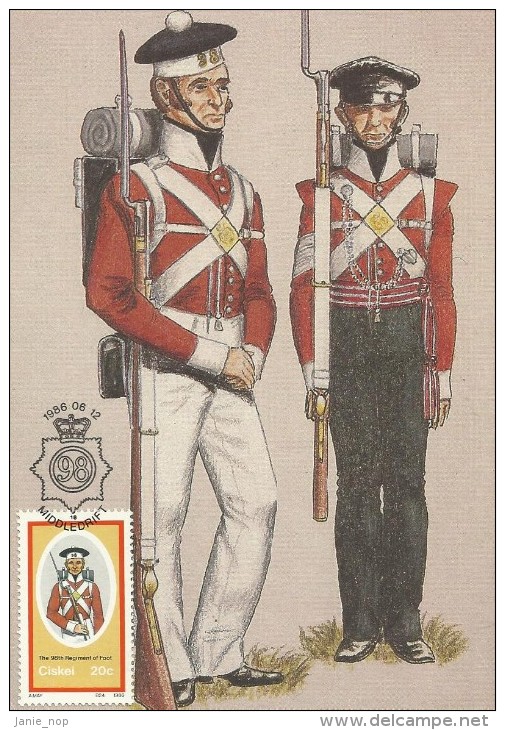 South Africa Ciskei 1986 Military Uniforms, The 98th Regiment Of Foot, 20c Maximum Card - Ciskei