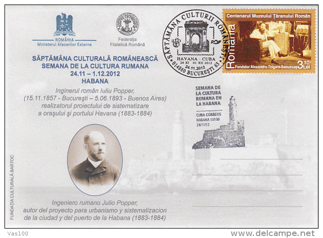 IULIU POPPER, EXPLORER, HAVANA LIGHTHOUSE, SPECIAL COVER, 2012, ROMANIA - Explorers