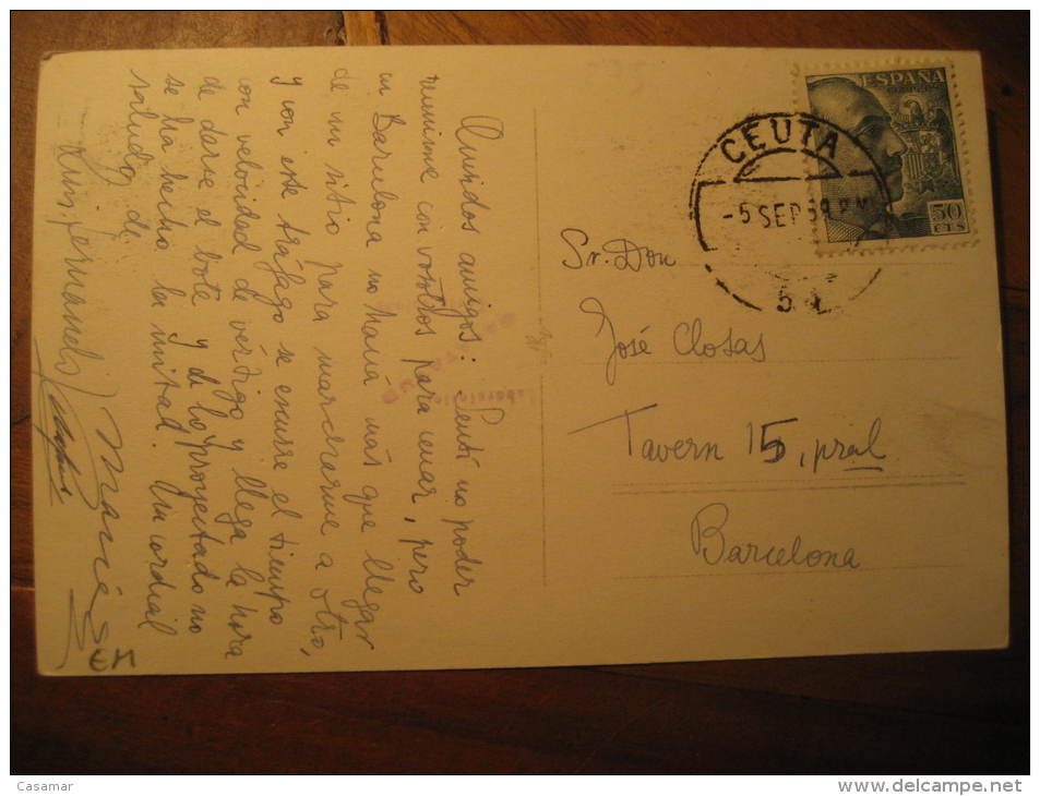 CEUTA 1959 To Barcelona Franco Stamp On Post Card Spain Colonies Area Espa&ntilde;a Marruecos Morocco Maroc - Spanisch-Marokko