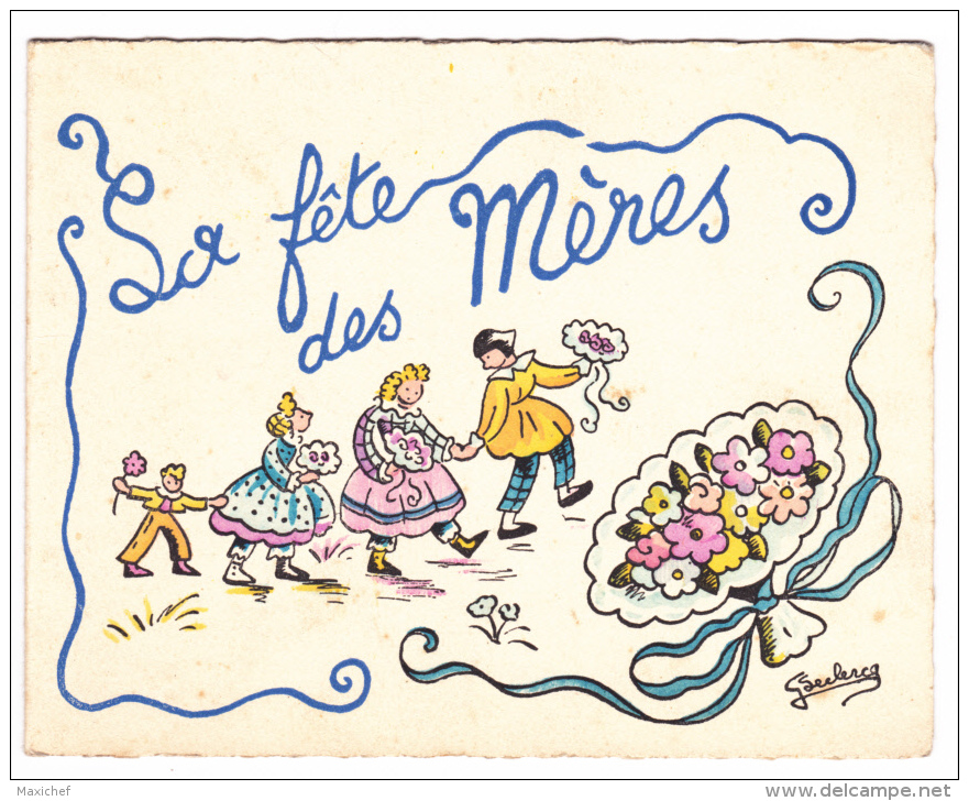 Carte Double Illustrée G Leclerc - La Fête Des Mères (scenettes  Avec Enfants Offrant Des Fleurs) Circulé Sans Date - Leclerc