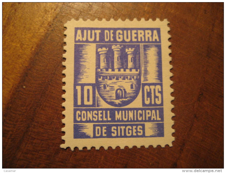 Consell Municipal SITGES Barcelona Ajut De Guerra Poster Stamp Label Vignette Vi&ntilde;eta Espa&ntilde;a Guerra Civil W - Viñetas De La Guerra Civil