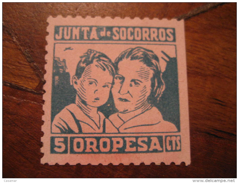 OROPESA Castellon Junta De Socorros Poster Stamp Label Vignette Vi&ntilde;eta Espa&ntilde;a Guerra Civil War Spain - Viñetas De La Guerra Civil