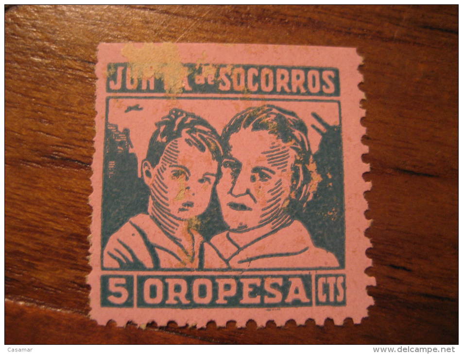 OROPESA Castellon Junta De Socorros Poster Stamp Label Vignette Vi&ntilde;eta Espa&ntilde;a Guerra Civil War Spain - Viñetas De La Guerra Civil