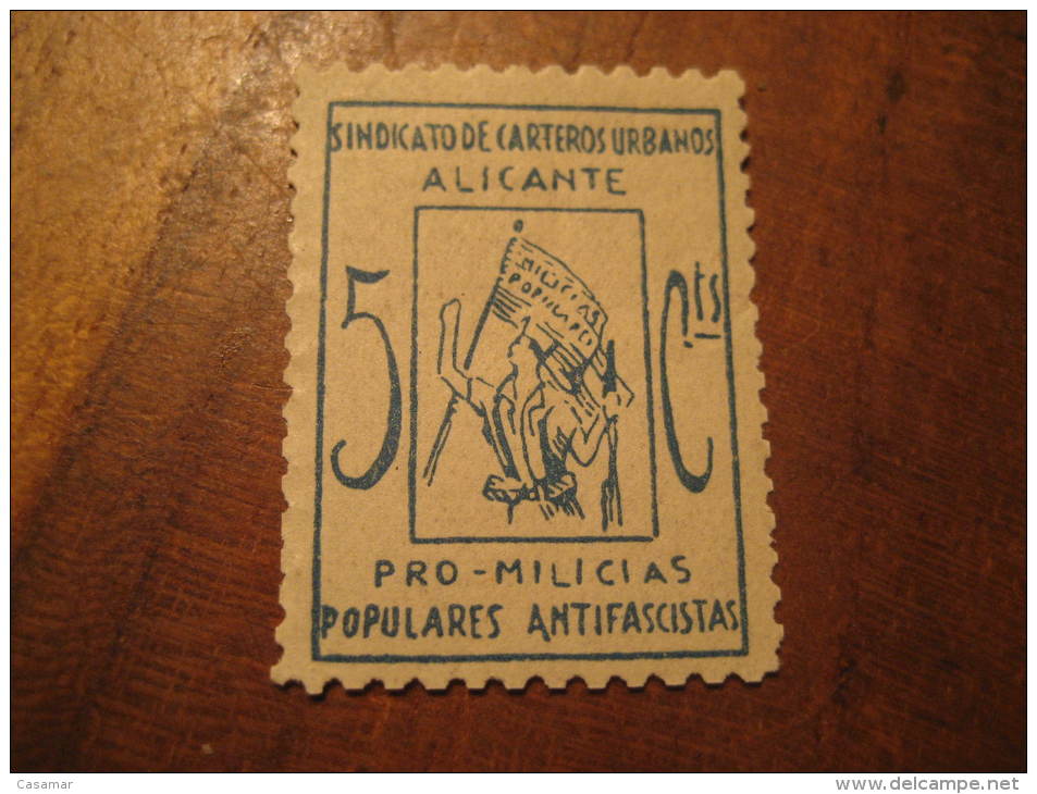 ALICANTE Sindicato Cartero Postman Pro Milicias Poster Stamp Label Vignette Vi&ntilde;eta Espa&ntilde;a Guerra Civil War - Viñetas De La Guerra Civil