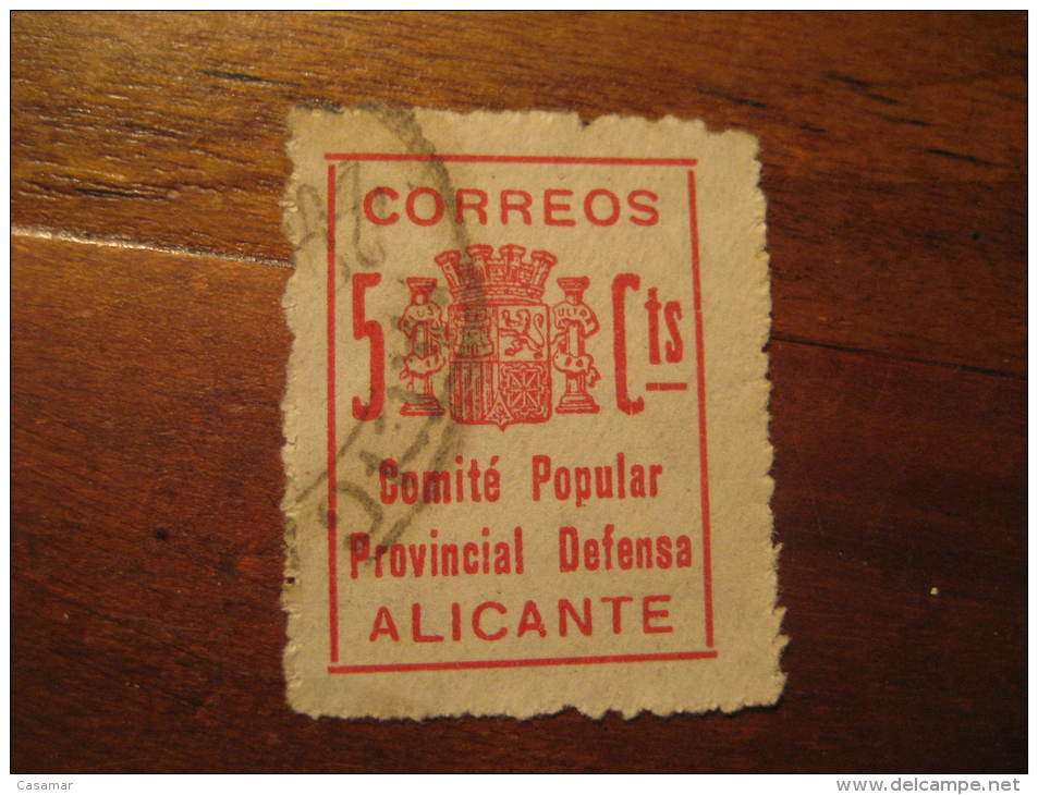 ALICANTE Comite Popular Provincial Defensa Poster Stamp Label Vignette Vi&ntilde;eta Espa&ntilde;a Guerra Civil War Spai - Viñetas De La Guerra Civil