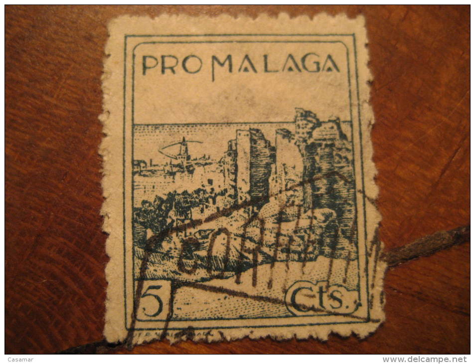 Pro MALAGA Poster Stamp Label Vignette Vi&ntilde;eta Espa&ntilde;a Guerra Civil War Spain - Viñetas De La Guerra Civil