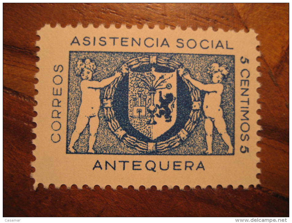 ANTEQUERA Malaga Asistencia Social Poster Stamp Label Vignette Vi&ntilde;eta Espa&ntilde;a Guerra Civil War Spain - Viñetas De La Guerra Civil