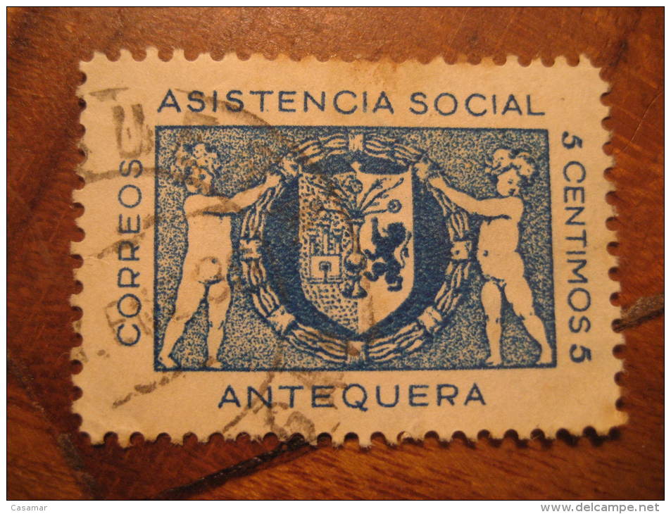 ANTEQUERA Malaga Asistencia Social Poster Stamp Label Vignette Vi&ntilde;eta Espa&ntilde;a Guerra Civil War Spain - Viñetas De La Guerra Civil