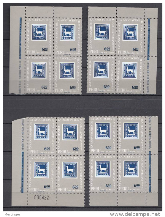 Peru Mi# 955 ** MNH 4 Different Corner Block Of 4 LAMA Stamp On Stamp - Pérou