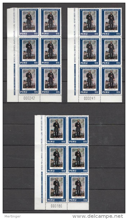 Peru Mi# 1144 ** MNH 3 Block Of 6 Corner Plate Number Admiral Grau 1979 - Peru