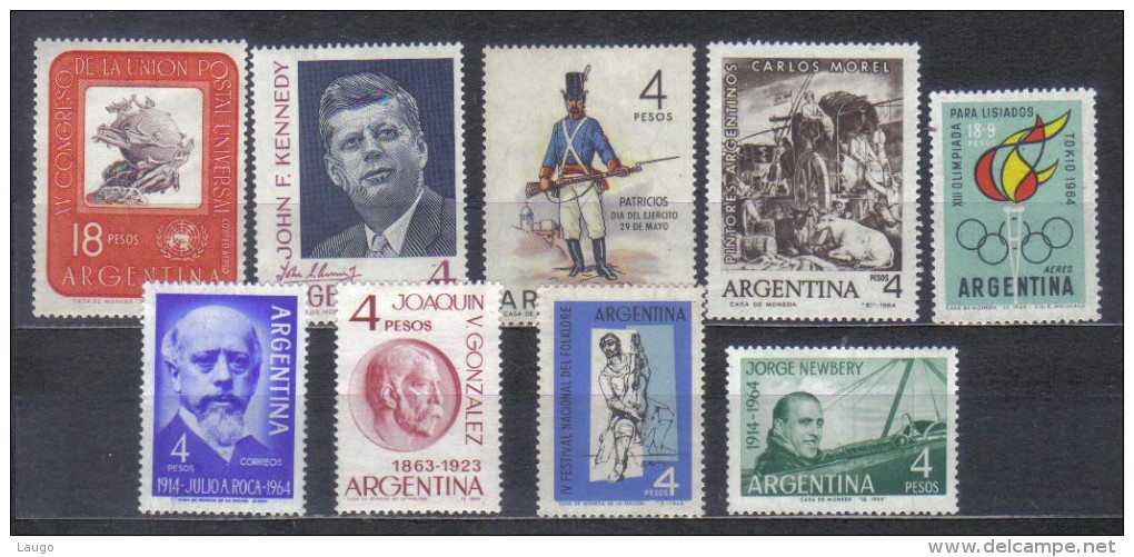 Argentina 9 Commemorative Stamps From Year  1964  MNH - Ungebraucht