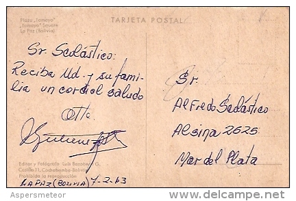 PLAZA "TAMAYO"-TAMAYO SQUARE. LA PAZ- BOLIVIA - BOLIVIE. CIRCULATED-CIRCULADA 1963. GECKO. - Bolivië