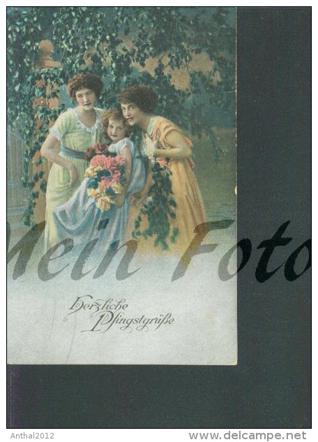 Litho Herzliche Pfingstgrüße Pfingsten Frauen Gruppe Mädchen Girl Woman 25.5.1917 Von Sterup Nach Kronprinzenkroog - Pentecost