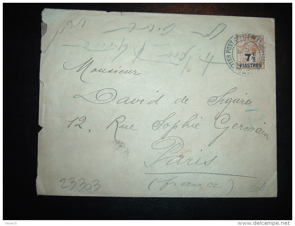 LETTRE POUR FRANCE TP 5P SURCHARGE 7 1/2 PIASTRES OBL. 9 MY 23 BRITISH POST OFFICE CONSTANTINOPLE  + MAURICE RUSSO - Levant Britannique