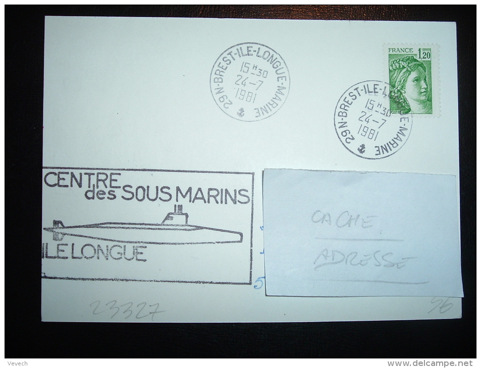 CARTE TP SABINE DE GANDON 1,20F OBL. 24-7-1981 29 N-BREST-ILE-LONGUE-MARINE + CENTRE DES SOUS-MARINS - Submarines