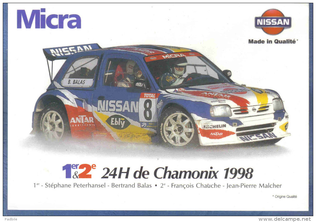 Carte Postale 1er & 2è  24h De Chamonix 1998  Nissan Micra  Trés Beau Plan - Rallye