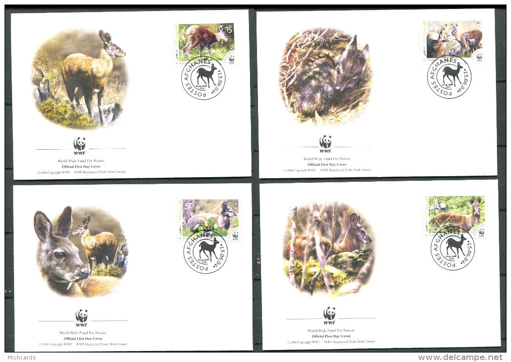 AFGHANISTAN 2004 - 4 Env WWF 1er Jour - Yvert 1604 07 Moschus Chrysogaster (Cerf) - FDC