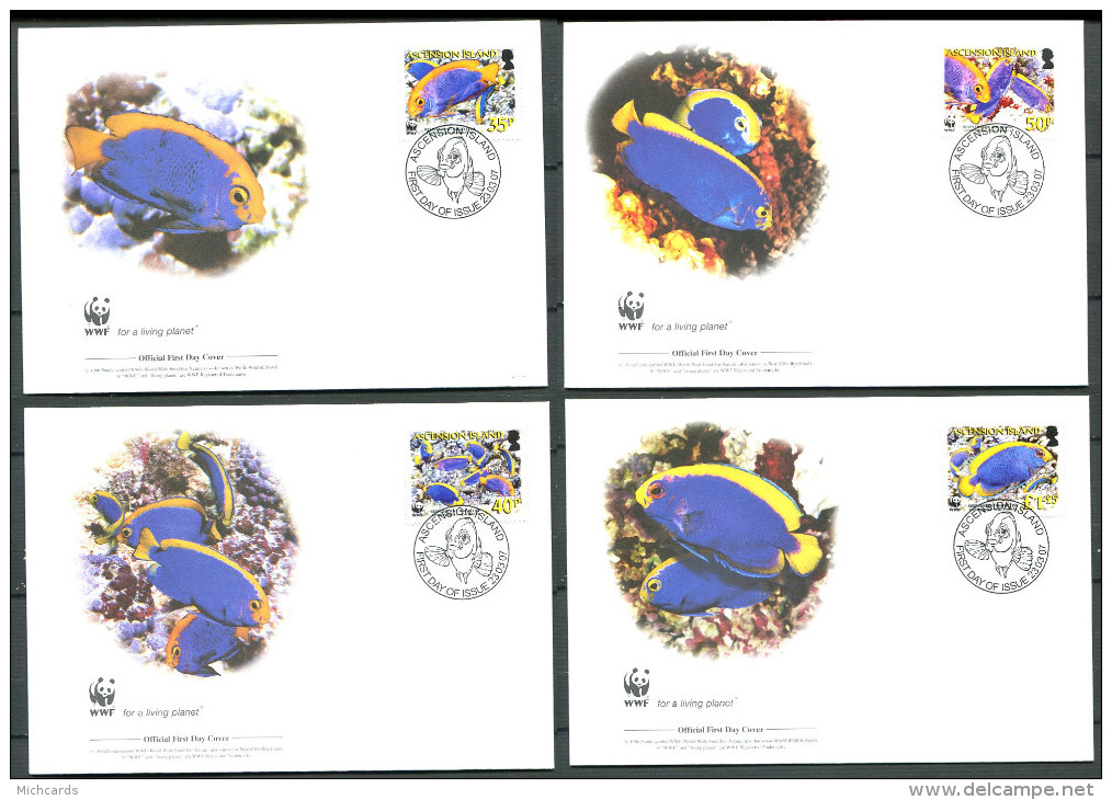 ASCENSION ISLAND 2007 - 4 Env WWF 1er Jour - Poissons - FDC