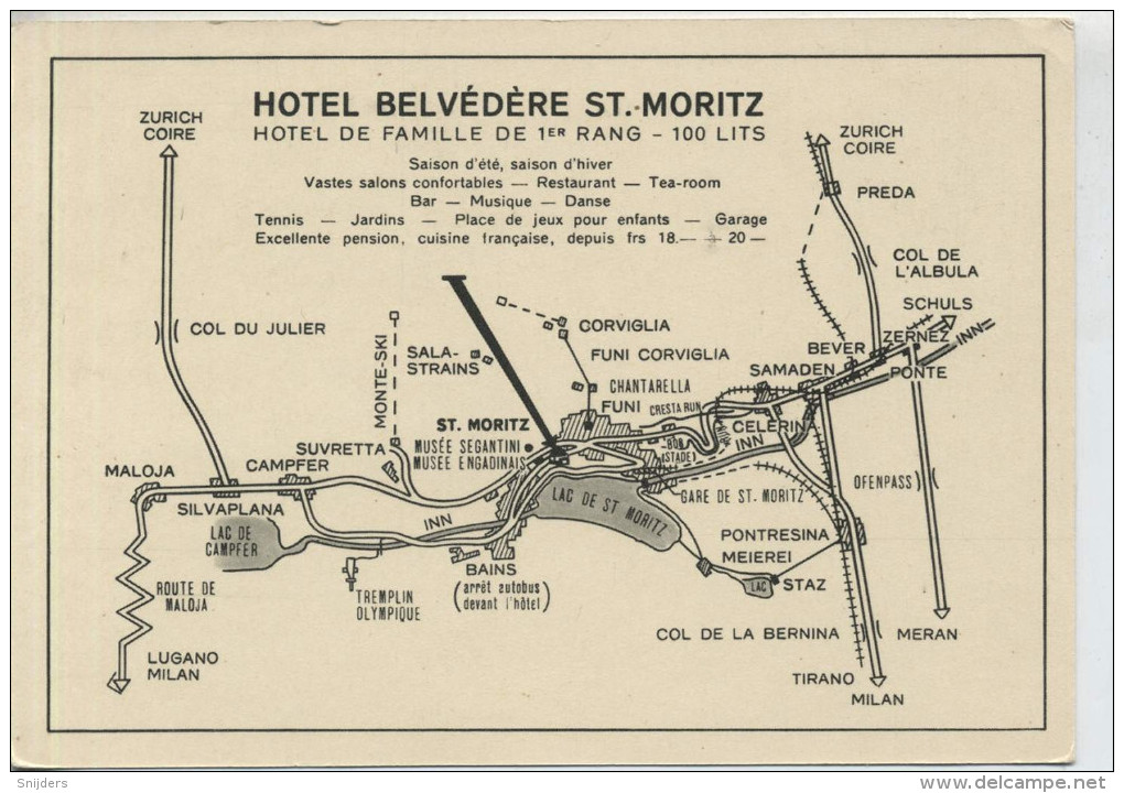 Hotel Belvédère St.-Moritz Catre Pub. Texte Sur Dos Non-circulée - Hotels & Gaststätten