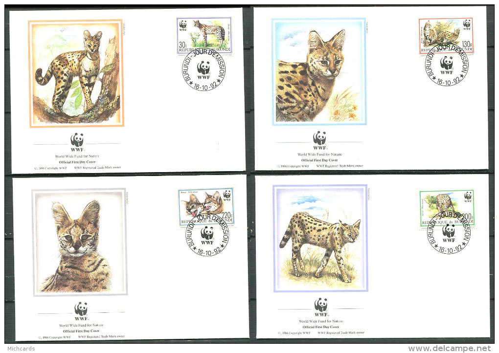 BURUNDI 1992 - 4 Env WWF 1er Jour - Serval (Felin) - (Y 968/71) - FDC