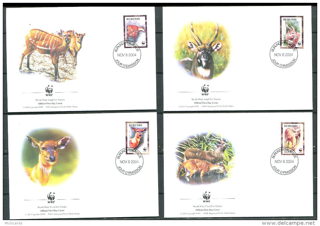 BURUNDI 2004 - 4 Env WWF 1er Jour - Antilope - FDC