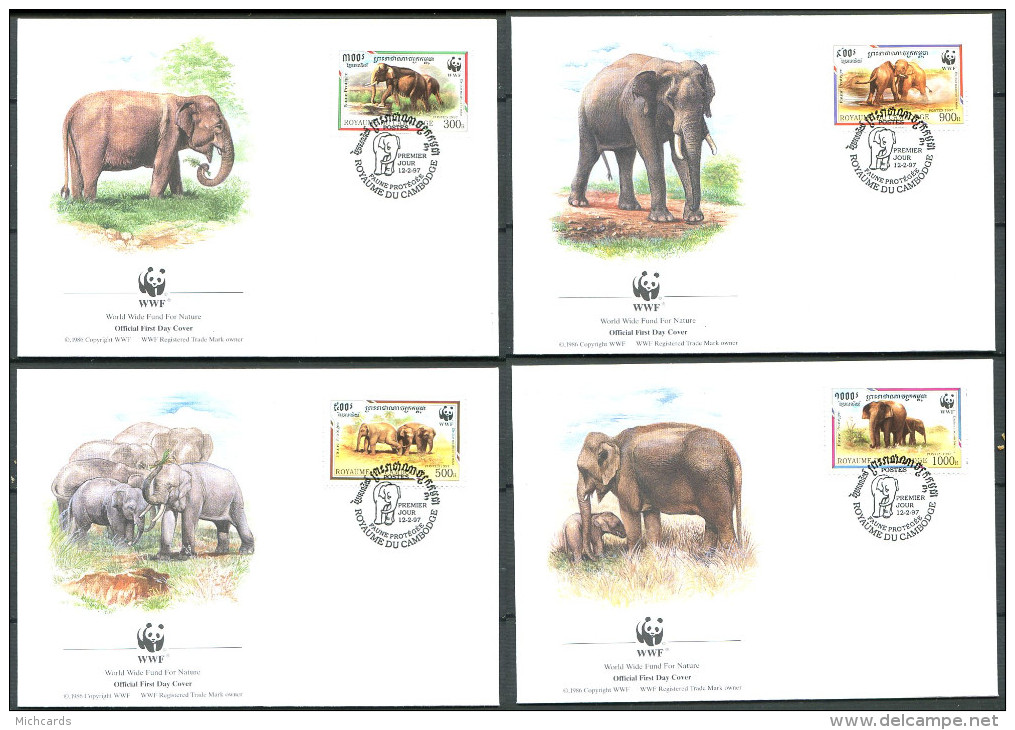 CAMBODGE 1997 - 4 Env WWF 1er Jour - Elephant - (Y 1399/402) - FDC